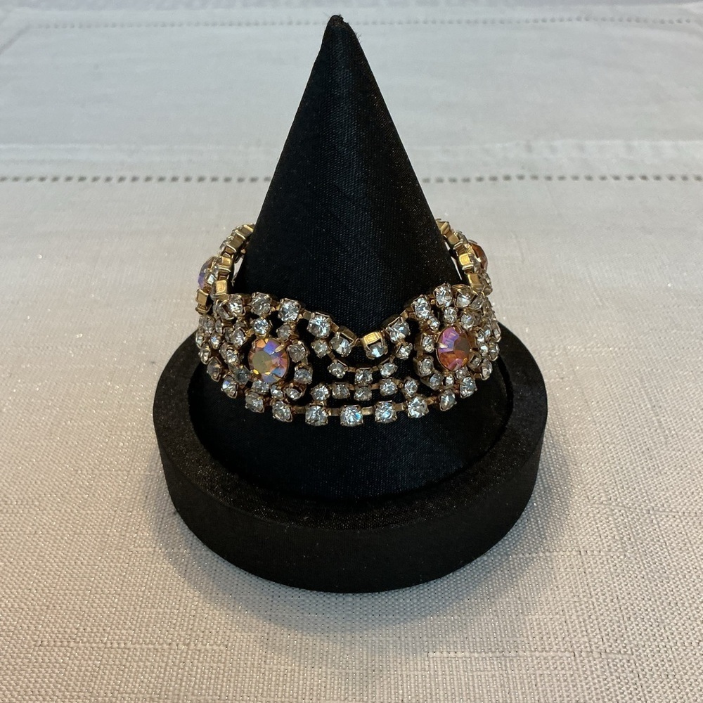 Aurora Borealis Vintage Rhinestone Gold Tone Bracelet